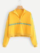 Romwe Striped Tape Zip Up Front Sweatshirt