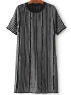Romwe Black Fringe Detail Textured Knit Shift Dress