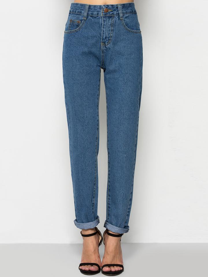 Romwe High Waist Denim Blue Pant