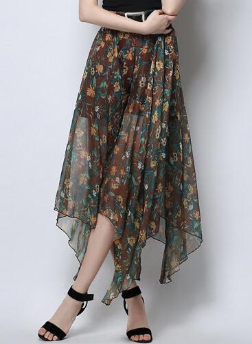 Romwe High Waist Wide Leg Flower Print Coffee Pant