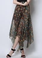 Romwe High Waist Wide Leg Flower Print Coffee Pant