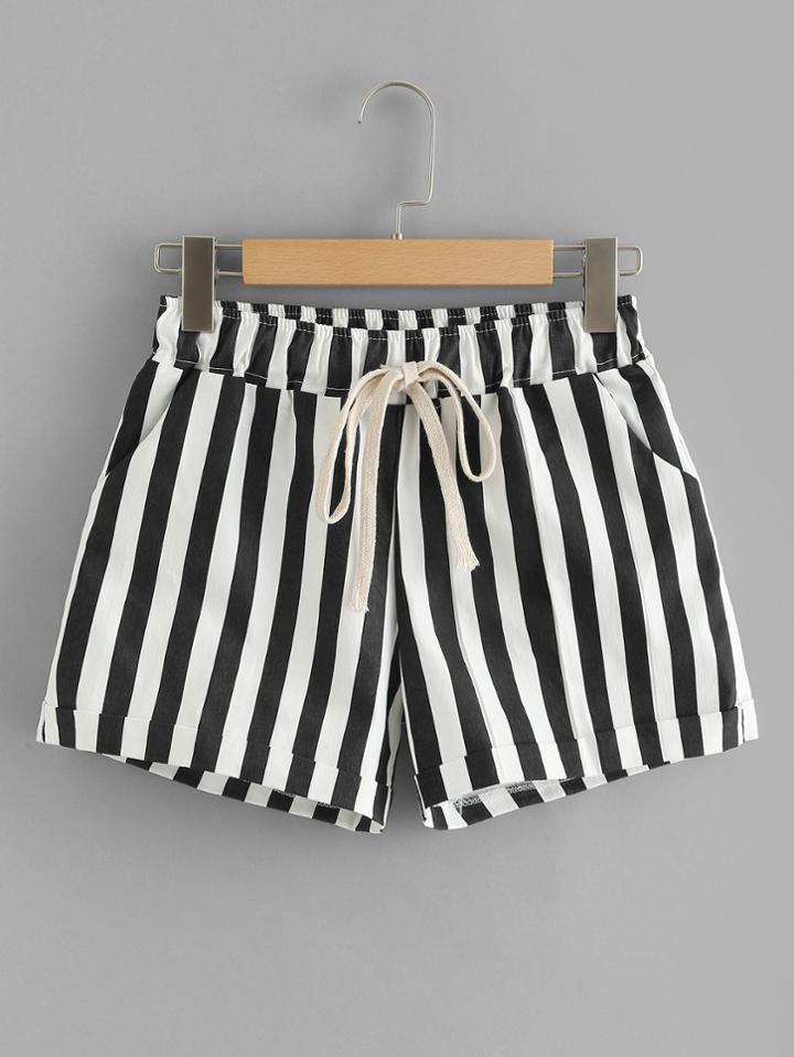 Romwe Tie Waist Pocket Side Striped Shorts