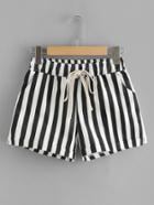 Romwe Tie Waist Pocket Side Striped Shorts