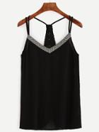 Romwe Black Crochet Racerback Cami Top With Woven Tape Detail