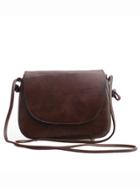 Romwe Faux Leather Magnetic Closure Saddle Bag - Dark Brown