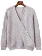 Romwe Grey Surplice Front Textured Sweater