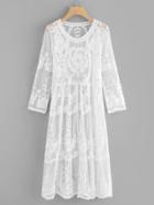 Romwe Floral Embroidered Sheer Lace Dress