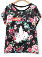 Romwe Rose Mickey Print T-shirt