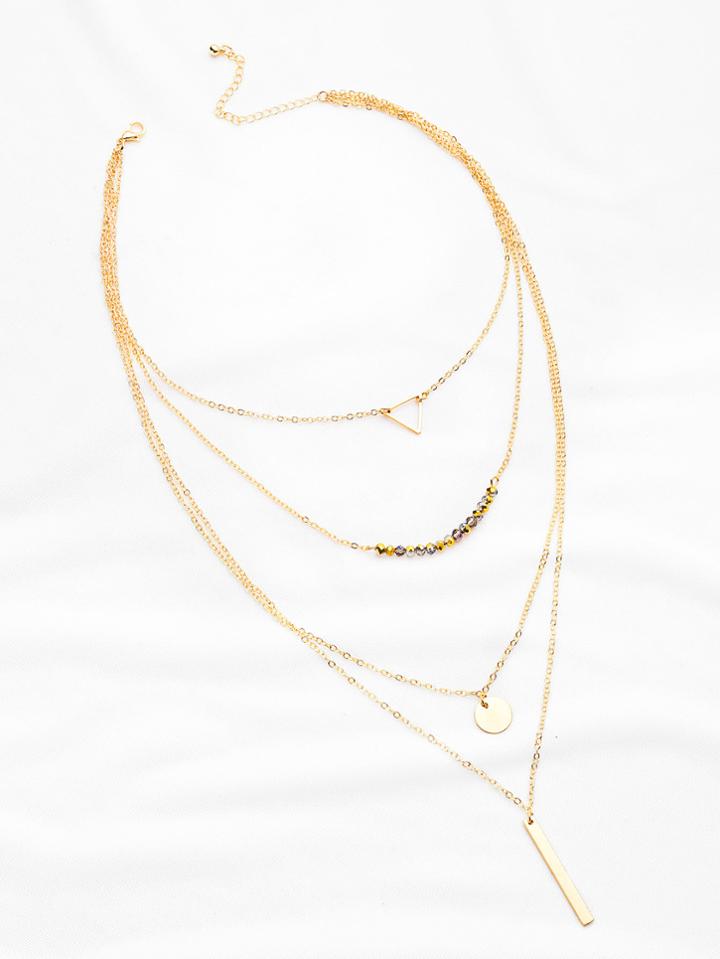 Romwe Bar And Sequin Design Pendant Layered Necklace