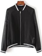 Romwe Black Contrast Trim Raglan Sleeve Mesh Jacket