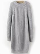 Romwe Crew Neck Raglan Sleeve Grey Sweater Dress