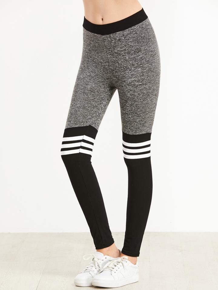 Romwe Contrast Striped Trim Skinny Leggings