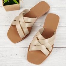 Romwe Solid Criss Cross Pu Slippers