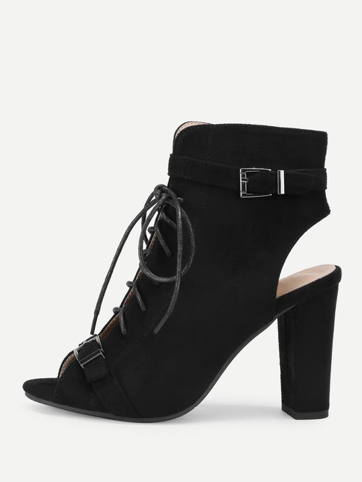 Romwe Peep Toe Lace Up High Heels