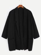 Romwe Black Drop Shoulder Shawl Collar Pockets Coat