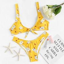 Romwe Calico Print Knot Front Bikini Set