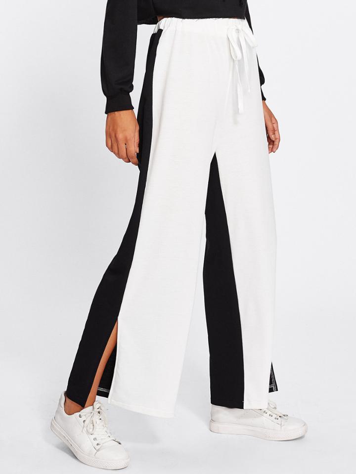 Romwe Color Block Split Side Wide Leg Pants