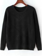 Romwe Dip Hem Slit Black Sweater