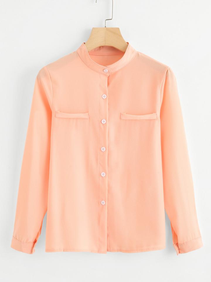 Romwe Single Breasted Stand Neck Shirt