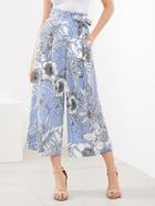 Romwe Vertical Striped And Florals Self Tie Wide Leg Pants