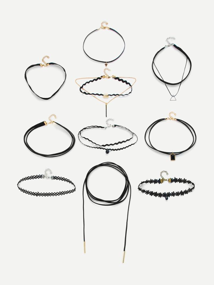 Romwe Rhinestone Pendant Choker Necklace 10pcs