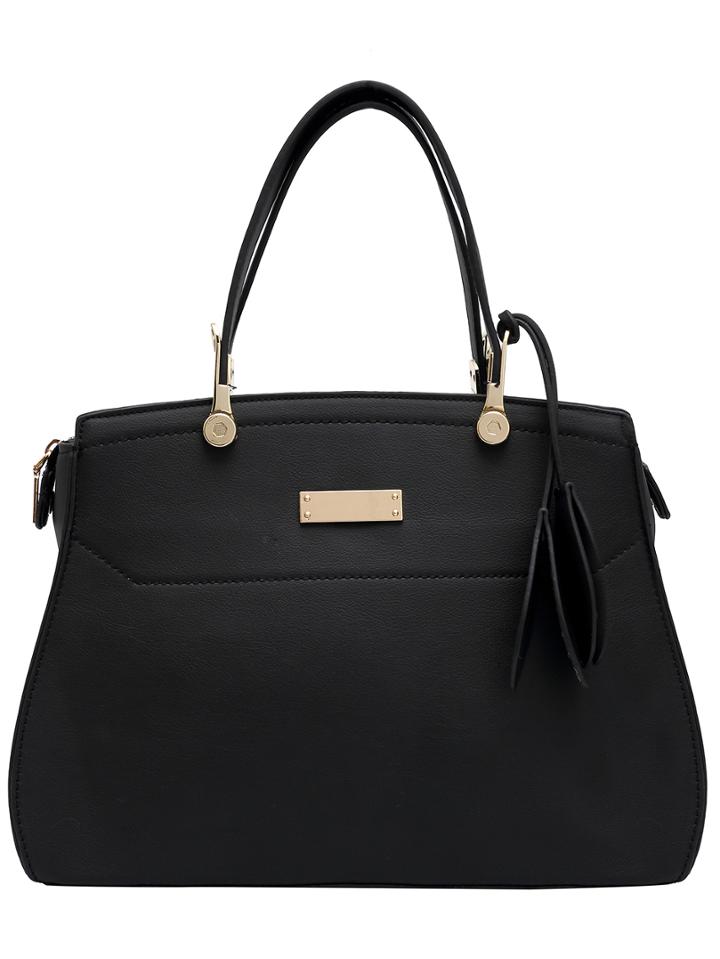 Romwe Black Metallic Embellished Zipper Pu Bag