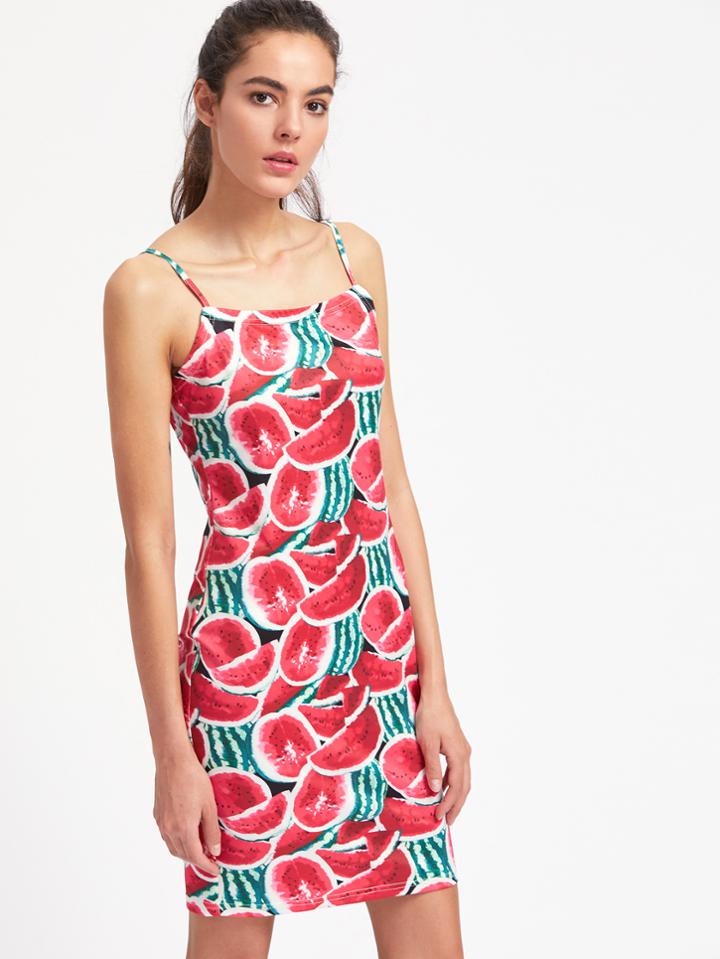 Romwe Allover Watermelon Print Cami Dress