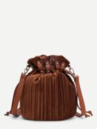 Romwe Drawstring Design Corduroy Bucket Bag