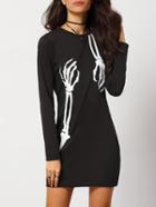 Romwe Skeleton Print Sheath Tshirt Dress