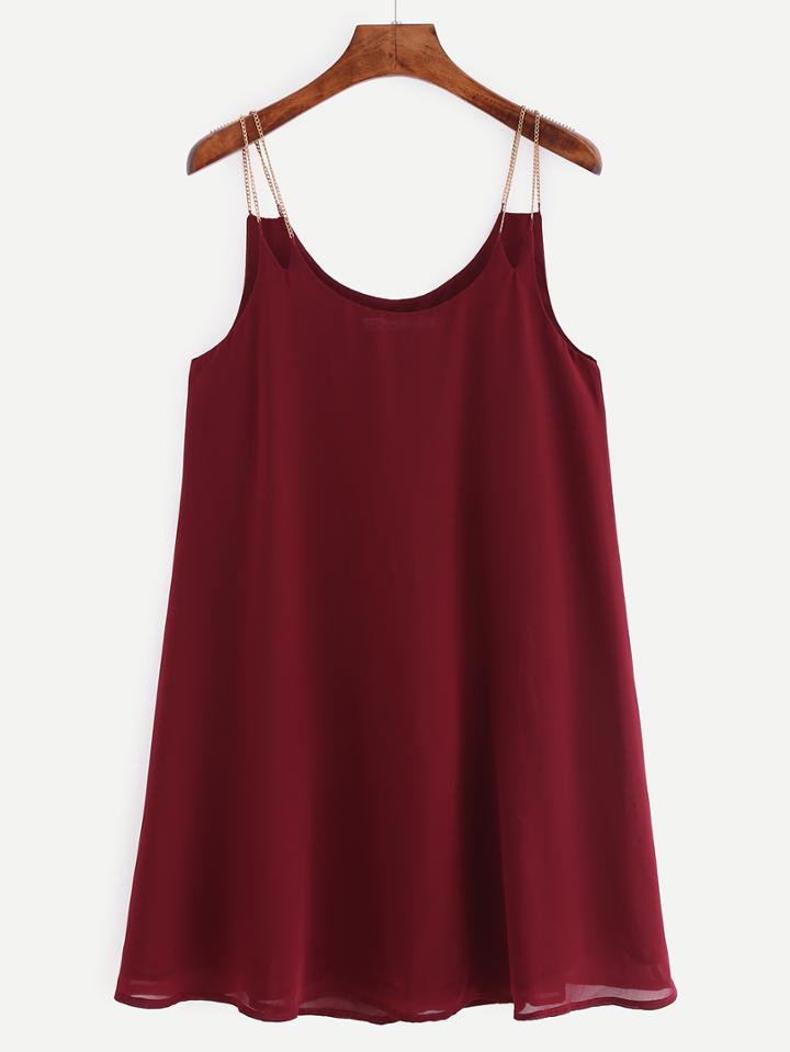 Romwe Burgandy Chiffon Shift Cami Dress