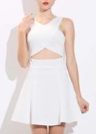 Romwe V Neck Hollow White Dress