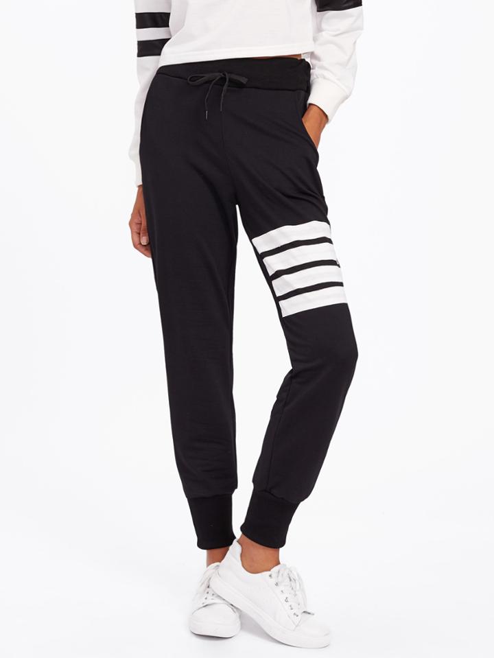 Romwe Contrast Striped Drawstring Waist Pants