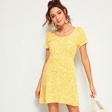 Romwe Ditsy Floral High Waist Dress