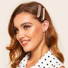 Romwe Rhinestone & Faux Pearl Decor Hair Clip 2pack