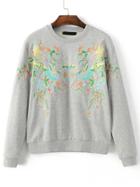 Romwe Grey Phoenix Embroidery Sweatshirt