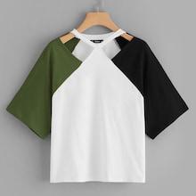 Romwe Cut Out Raglan Sleeve Colorblock Tee