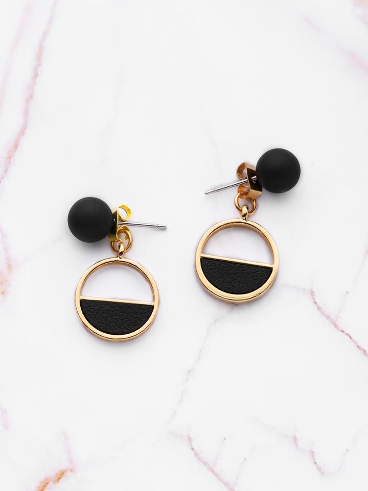 Romwe Pu Detail Geometric Earrings With Ball