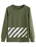 Romwe Raglan Sleeve Striped Trim Sweatshirt