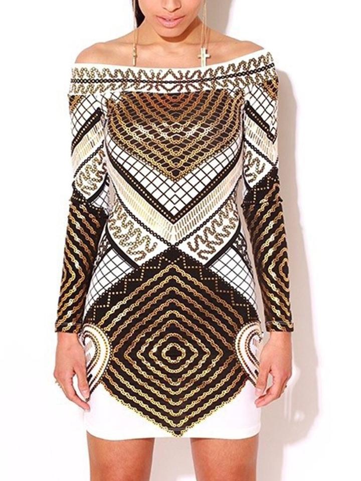 Romwe Multicolor Printed Off The Shoulder Sheath Dress