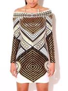 Romwe Multicolor Printed Off The Shoulder Sheath Dress