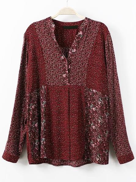 Romwe Floral Buttons Loose Blouse