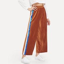 Romwe Striped Panel Corduroy Pants