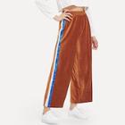 Romwe Striped Panel Corduroy Pants