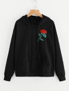 Romwe Rose Embroidered Hooded Sweatshirt
