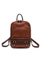 Romwe Retro Color Block Shoulders Dark Brown Bag
