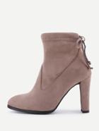 Romwe Drawstring Block Heeled Ankle Boots