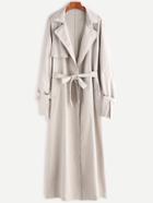 Romwe Beige Knotted Cuff Wrap Coat With Gun Flap