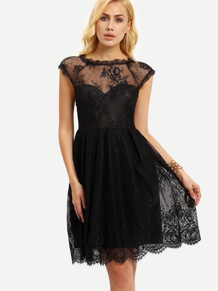 Romwe Sheer Neckline Lace Dress