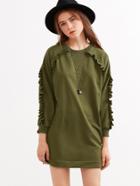 Romwe Army Green Ruffle Details Sweatshirt Dress