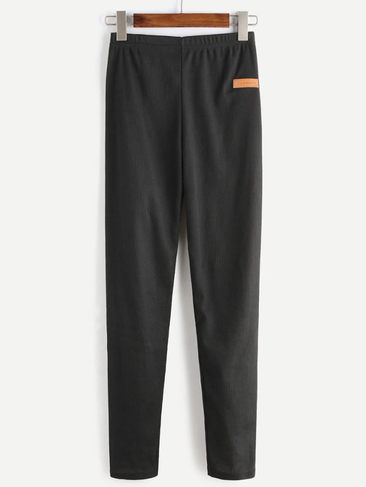 Romwe Black Elastic Waist Patch Detail Leggings